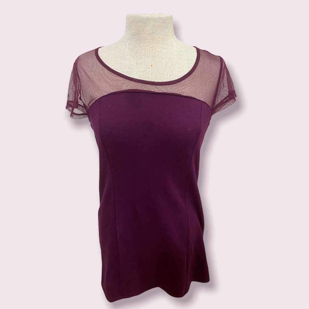 Mesh shirt sleeve burgundy dress